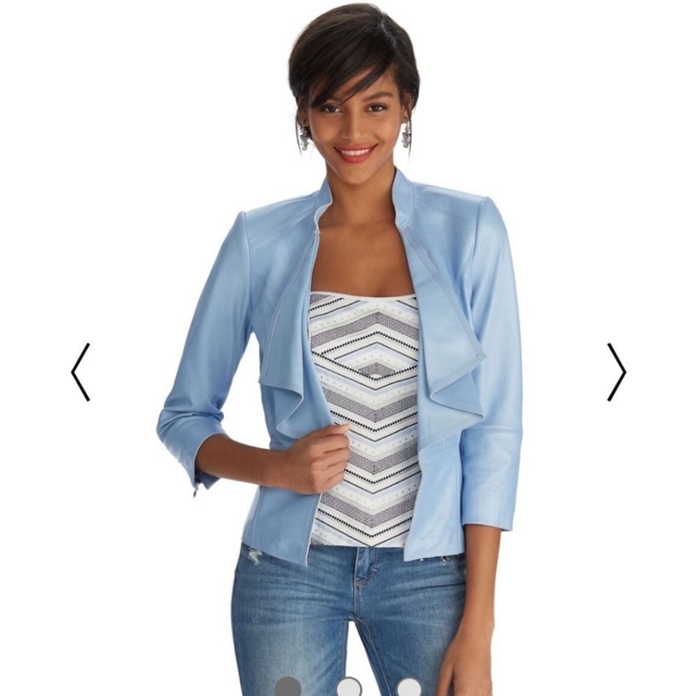 White House Black Market EUC Leather Jacket - Two Shades of Baby Blue; Size XS